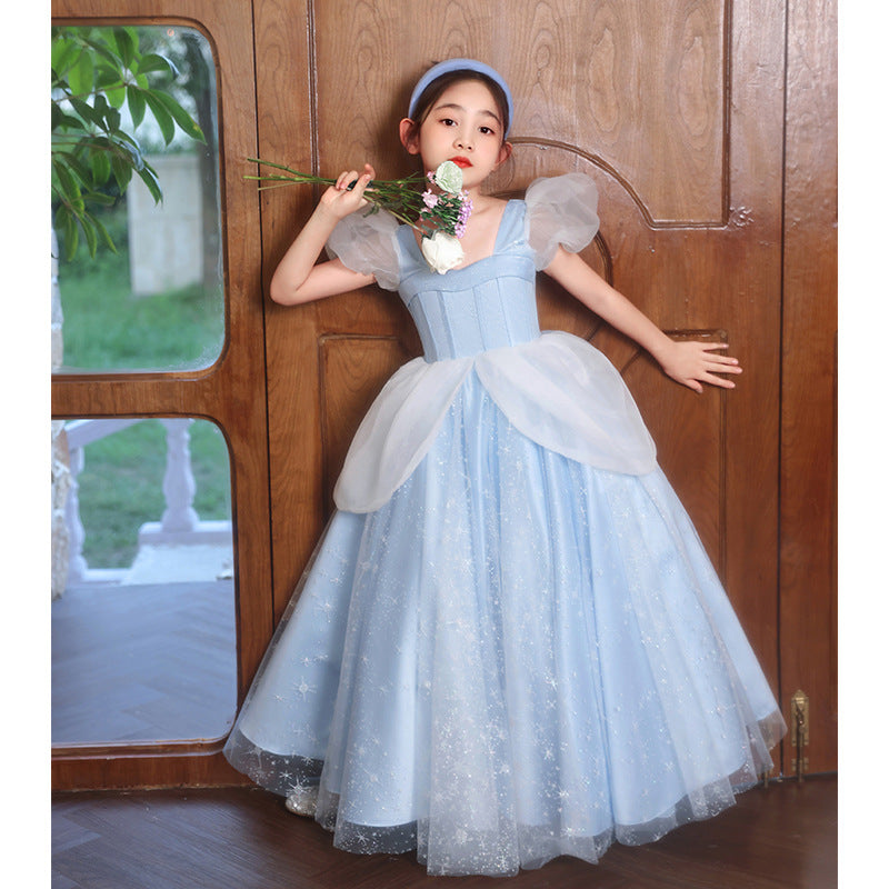 ZllKl  Children's Dress Princess Dress High-End Birthday Blue Dress Western Style Girl Host Piano Playing Flower Girl Light Luxury