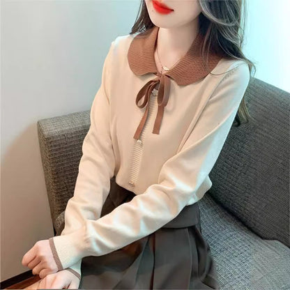 Chiffon fashion doll collar bottoming shirt women's autumn and winter new long-sleeved thickened inner women's sweater