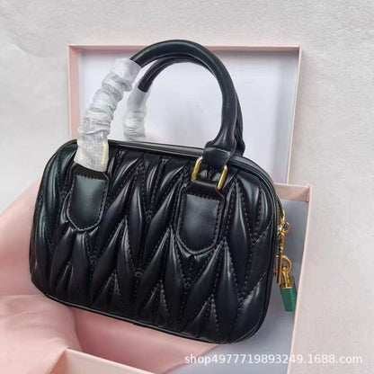 ZllKl  New Miu Same Style Boston Bags Pleated Bowling Bag Fashion Shoulder Women's Crossbody Handbag Bag