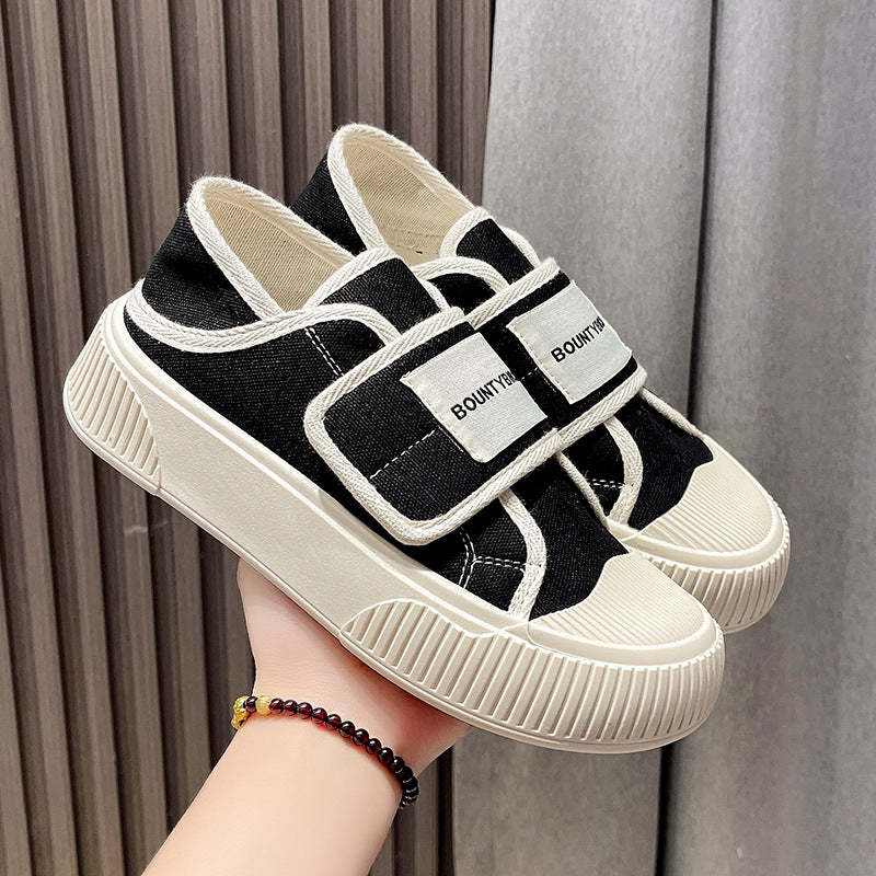 ZllKl Two-Way Ins Fashion Korean Style Magic Stick Canvas Shoes Female  Spring and Autumn New Student Hight Increasing Board Shoes Street Shooting Fashion Style