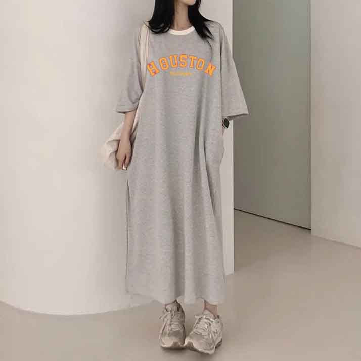 ZllKl 2025Manufacturer casual printing lazy skirt medium and long straight skirt pure cotton T-shirt dress women's popular summer new