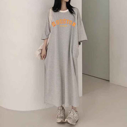 ZllKl 2025Manufacturer casual printing lazy skirt medium and long straight skirt pure cotton T-shirt dress women's popular summer new