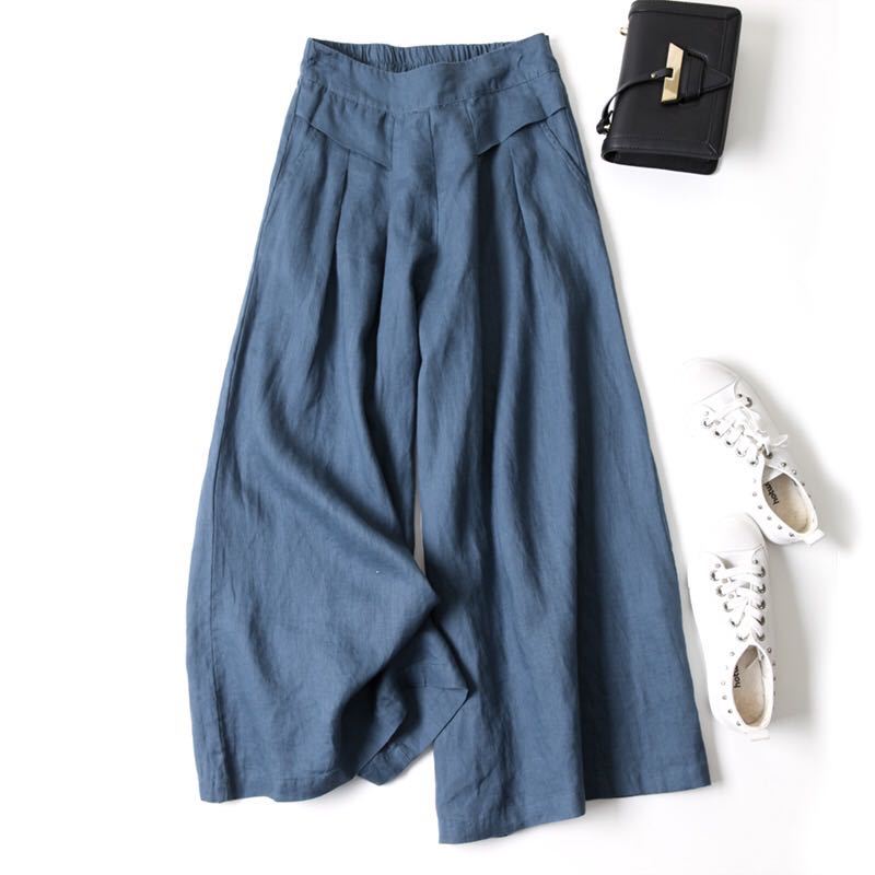 ZllKl  [In Stock Wholesale] Cotton and Linen Wide-Leg Pants Skort Women's Draping Loose Half Elastic High Waist Slimming Cropped Pants