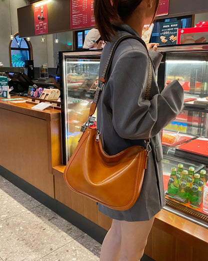 ZllKl  First Layer Cowhide New Crossbody Bag Women's All-Match Underarm Genuine Leather Bag Plant Leather Retro Bucket Bag Guangzhou Wholesale