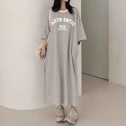 ZllKl 2025Manufacturer pure cotton Korean summer new 2025n retro loose letter printing thin T-shirt dress casual