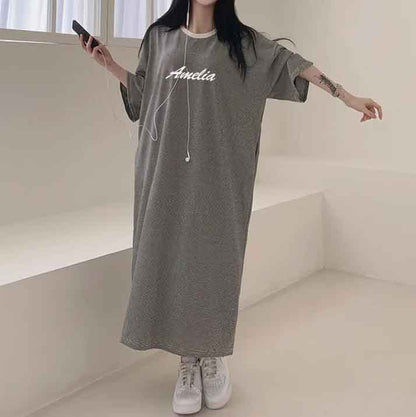 ZllKl 2025Manufacturer pure cotton short-sleeved T-shirt skirt women's summer popular new Korean version Popular style printing loose casual medium and long even