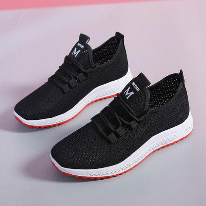 ZllKl Spring, Summer, Autumn Hollowed Mesh Shoes Beijing Traditional Women's Cloth Shoes Flat Pumps Casual Mesh Sneaker Female Soft Bottom Mom Shoes