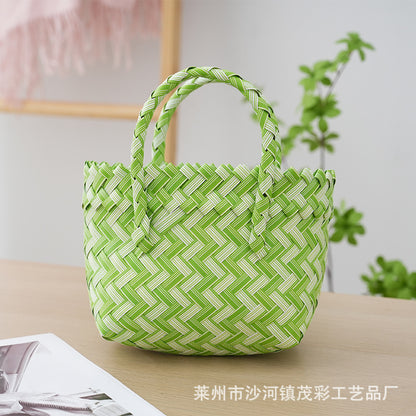 ZllKl  Fresh Sweet Girl Handbag Woven Bag Hand Bag Large Capacity Versatile Leisure Vegetable Basket Shopping Basket