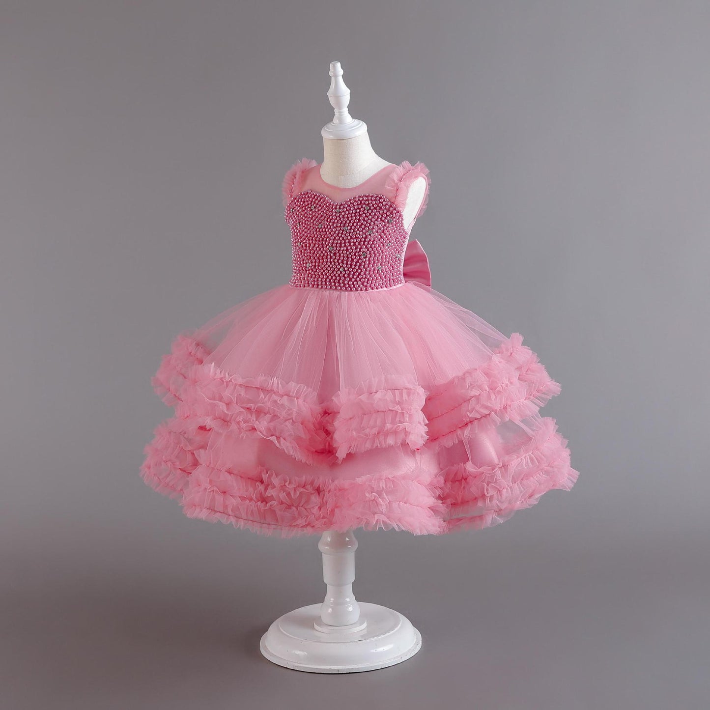 ZllKl  High-End Girls Evening Dress Summer Performance Host Dress Flower Girl Dress Children Princess Dress One Year Old Celebration Dress