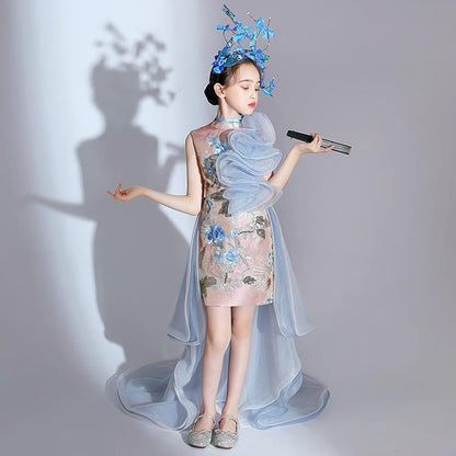 ZllKl  National Fashion Girls Catwalk Dress Exaggerated Chinese Style Children's Model T Stage Fashion Costume Domineering Trendy Clothes Trailing