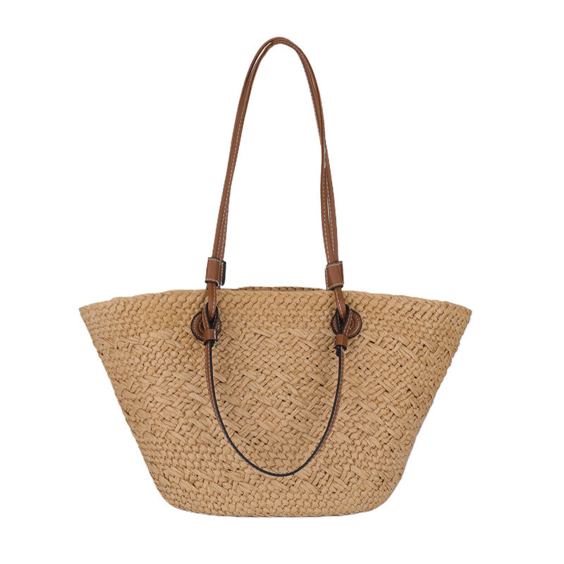 ZllKl  Luo Jia Same Style Non-Standard Straw Bag Large Capacity Simple Handmade Woven Portable Shoulder Bag Female Summer Seaside Beach