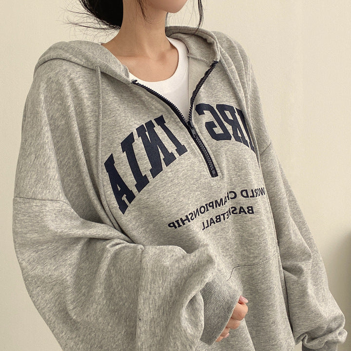 ZLLKL 2025 Cotton zipper hooded sweater women's loose Korean versatile spring and autumn winter  new thin velvet thickened 3 colors