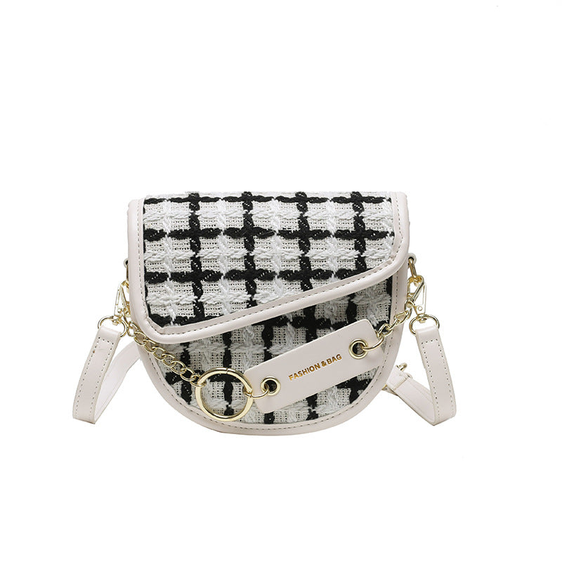 ZllKl  Supply Autumn and Winter New Retro Textured Mini Saddle Bag Korean Version Woolen Plaid Crossbody Bag Lipstick Pack Female