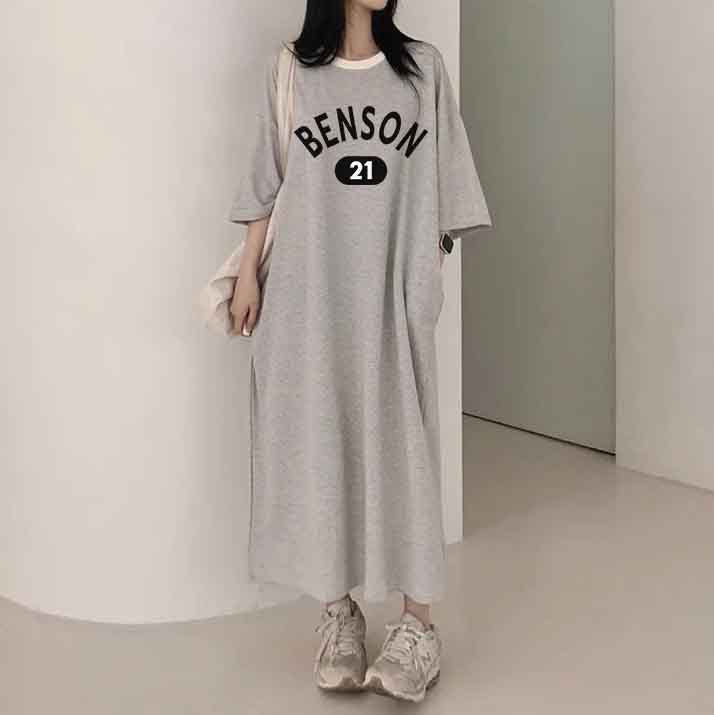 ZllKl 2025Manufacturer pure cotton short-sleeved t-shirt skirt medium and long women's summer Korean version loose and thin knee-length skirt casual pure cotton even