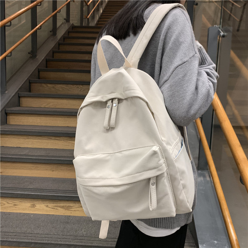 Simple and Elegant Solid Color New Backpack for Women Harajuku Japanese Durable Backpack Preppy Style Nylon Waterproof Schoolbag for Men