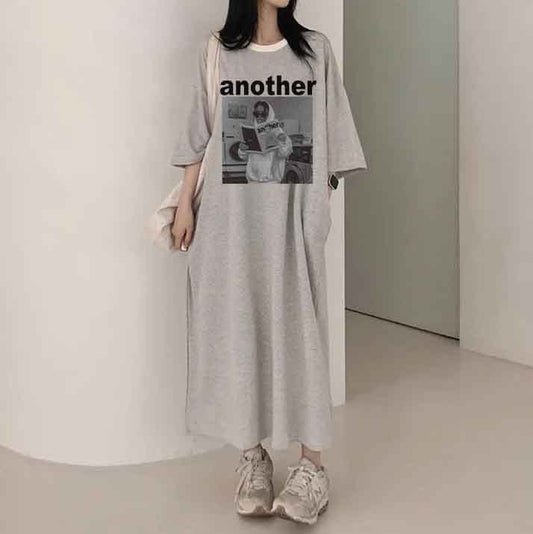 ZllKl 2025Manufacturer pure cotton Korean summer new 2025n retro loose letter printing thin dress T-shirt skirt casual