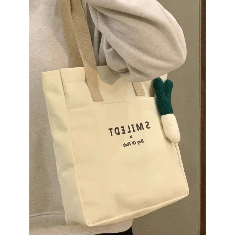 ZllKl  College Student Class Canvas Bag Female  New Casual All-Match Shoulder Bag Large Capacity Work Commuter Tote