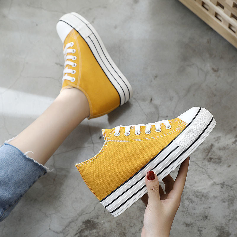 ZllKl Universal  Summer Women's Shoes Fashionable Height Increasing Insole Canvas Shoes Female Students Korean Style Versatile White Shoes Women's Platform Sneakers