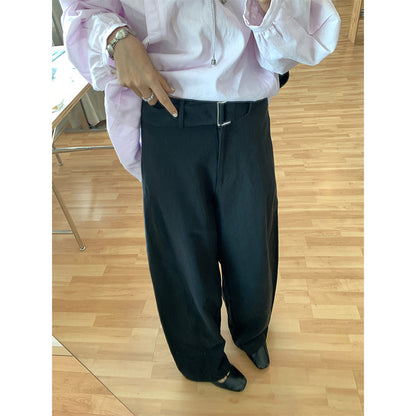 ZllKl  [5 Colors] Tencel Wide-Leg Casual Pants Female  Summer New Korean Style High Waist All-Matching Straight-Leg Trousers A8329