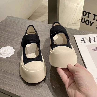 ZllKl Style Ugly and Cute Mona Platform Mary Jane Shoes Retro Platform White Shoes Big Toe White Canvas Shoes Casual Pumps