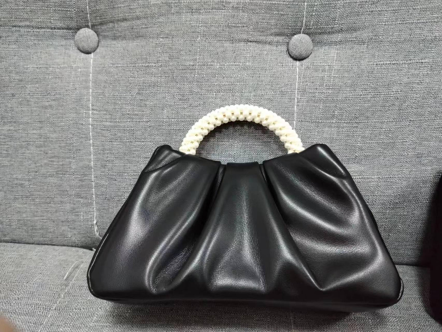 ZllKl  Pleated Small Bag  High-Grade Fairy Pearl Small Handbag Gentle Crossbody Cloud Bag for Women