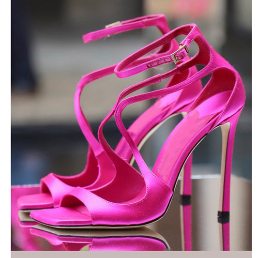 ZllKl  Summer Foreign Trade New Square Toe Fish Mouth Super High Heel Cross Strap Stiletto Heel plus Size Hollowed Sandals Women