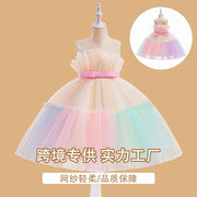 ZllKl  One Year Old Celebration Dress   Foreign Trade New Popular Girls Color Matching Pettiskirt Cake Dress Children's Dress