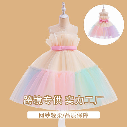 ZllKl  One Year Old Celebration Dress   Foreign Trade New Popular Girls Color Matching Pettiskirt Cake Dress Children's Dress