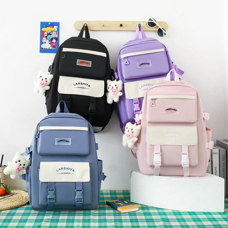 Cross-Border Wholesale New Five-Piece Student Schoolbag Junior High School Student Lightweight Backpack High School Student Tuition Bag Shoulder Bag