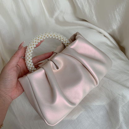 ZllKl  Pleated Small Bag  High-Grade Fairy Pearl Small Handbag Gentle Crossbody Cloud Bag for Women