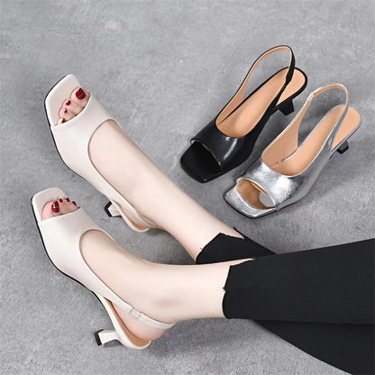 ZllKl  Women's Shoes Soft and Non-Wear Feet  New Elegant Square Toe Korean Style Stiletto Heel Peep-Toe High-Heeled Sandals Women's Hair