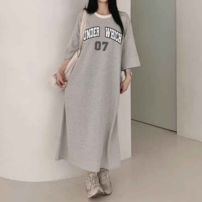 ZllKl 2025Manufacturer pure cotton Korean summer new 2025n retro loose letter printing thin T-shirt dress casual