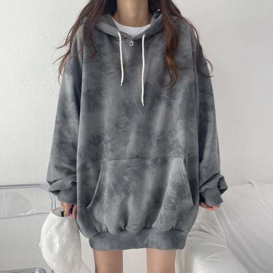 ZLLKL 2025 Cotton sweater women's hooded  new women's clothing loose autumn and winter thickened fleece jacket large size top tie-dye