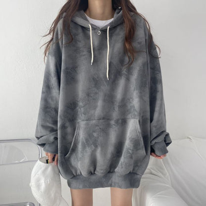 ZLLKL 2025 Cotton sweater women's hooded  new women's clothing loose autumn and winter thickened velvet thin large size top tie-dye