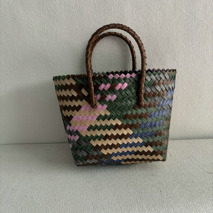 ZllKl  Hand-Woven Handbag Large Capacity Plastic Woven Basket Small Square Bag with Hand Gift Bag Simple Handheld Versatile Women's Bag