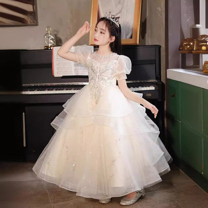 ZllKl  Children's Dress Light Luxury Minority  New Girls' High-End Birthday Fashionable Princess Dress Flower Girl Costume for Piano Performance