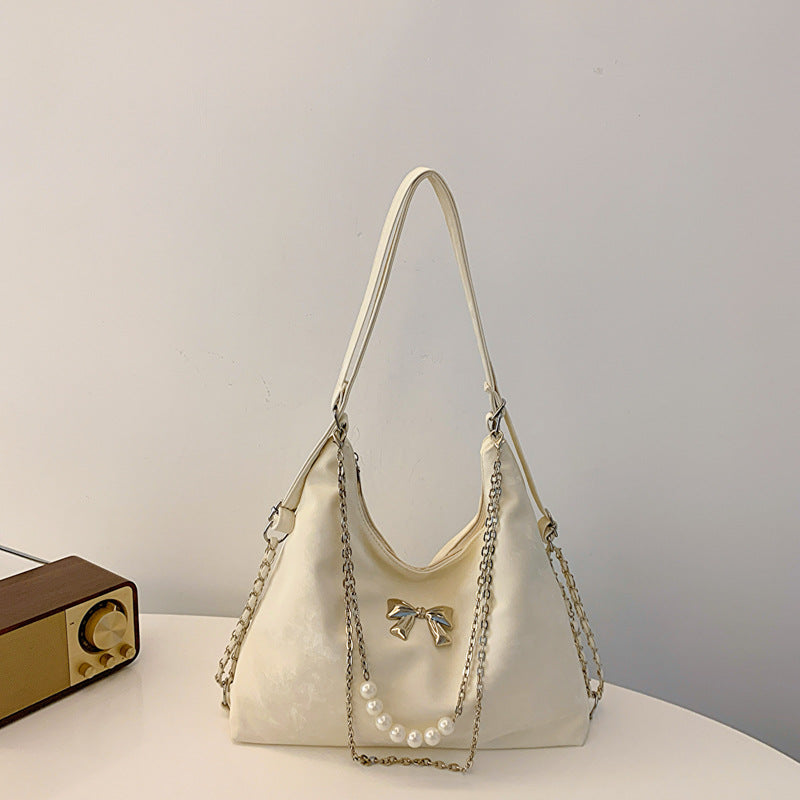 ZllKl  Advanced Texture Niche Commuter Pearl Chain One Shoulder Bag Female  Spring and Summer New All-Match Shoulder Tote Bag