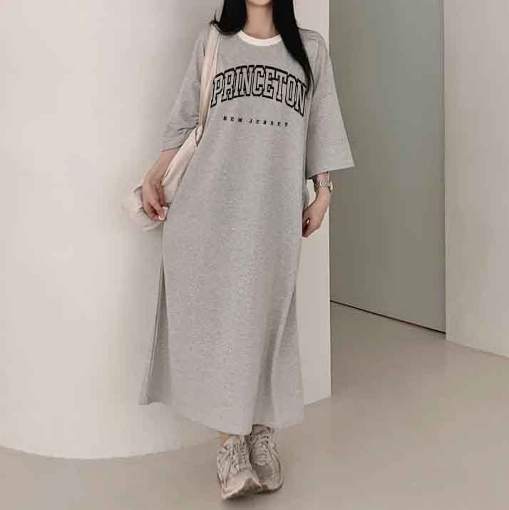 ZllKl 2025Manufacturer pure cotton medium and long casual long skirt large size Japanese and Korean version striped short-sleeved t-shirt dress women's summer