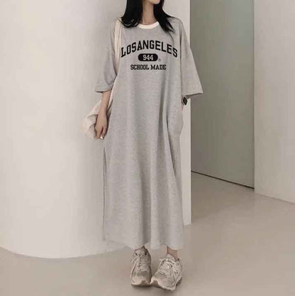 ZllKl 2025Manufacturer pure cotton Korea loose and thin letters short-sleeved long T-shirt skirt women's popular new popular leisure even