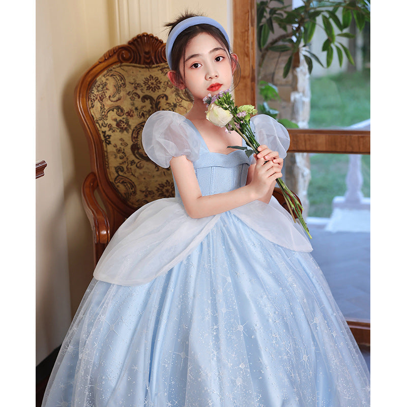 ZllKl  Children's Dress Princess Dress High-End Birthday Blue Dress Western Style Girl Host Piano Playing Flower Girl Light Luxury