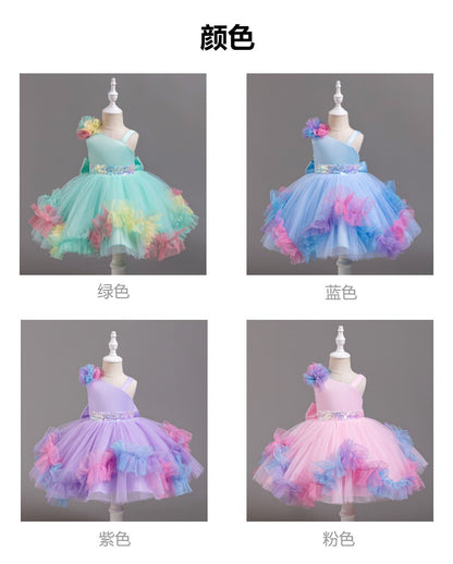 ZllKl  Girls' Dress High-Grade Pettiskirt Catwalk Evening Dress Children's Chorus Clothing Performance Children Princess Dress