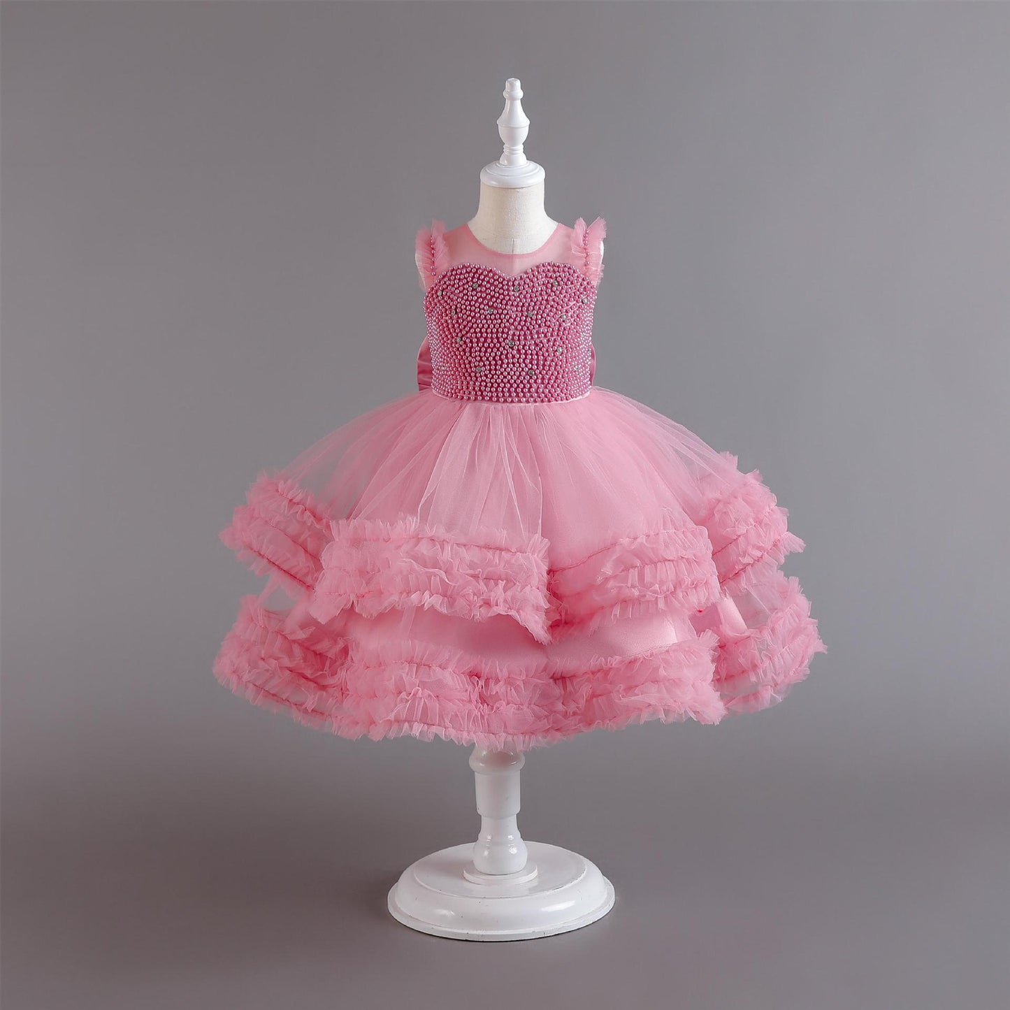 ZllKl  High-End Girls Evening Dress Summer Performance Host Dress Flower Girl Dress Children Princess Dress One Year Old Celebration Dress