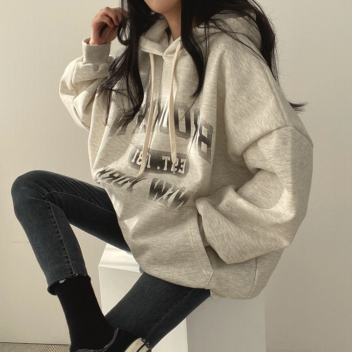 ZLLKL 2025 Korean version of thin letter sweater women's hooded autumn  women's clothing autumn and winter thickened fleece jacket large size top