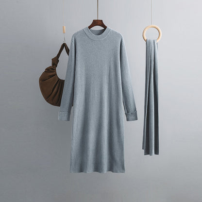 ZllKl South Korea Dongdaemun New winter new 2025 style with sleeves scarf lazy style round neck pit strip sweater dress