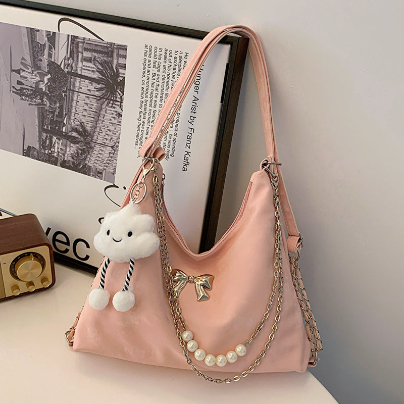 ZllKl  Advanced Texture Niche Commuter Pearl Chain One Shoulder Bag Female  Spring and Summer New All-Match Shoulder Tote Bag