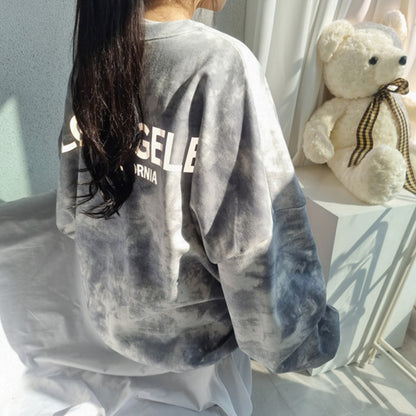 ZLLKL 2025 3 colors, tie-dye sweater, women's cotton loose top, loose and versatile letters, spring and autumn coat, Popular trade velvet and thicker.