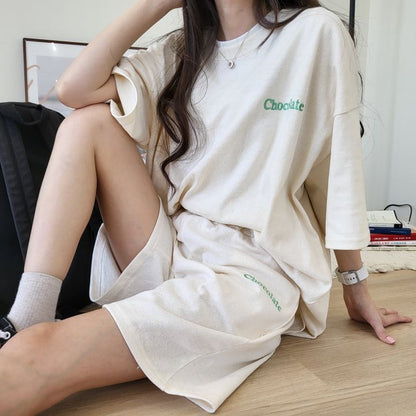 ZllKl 100% Short Sleeve Shorts Set Women's Two-piece Set Loose Summer Fashion Casual Sportswear Set Korean Cotton