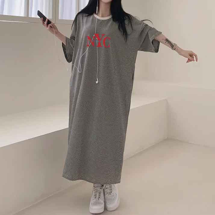 ZllKl 2025Manufacturer's dress popular summer new thin T-shirt skirt pure cotton high elastic beauty casual contrasting stripes easy to wear