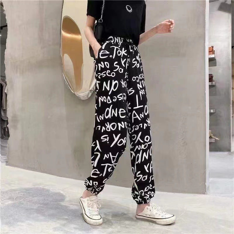 ZllKl  Ice Silk Plaid Casual Pants Women's Summer Thin Cool Women's Lantern Pants Large Cropped Casual Harem Tappered Pants