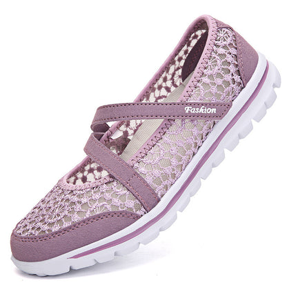 ZllKl Cross-Border plus Size Old Beijing Cloth Shoes Women's Shoes Summer Lace Breathable Casual Flat Bottom Slip-on Middle-Aged and Elderly Mom Shoes